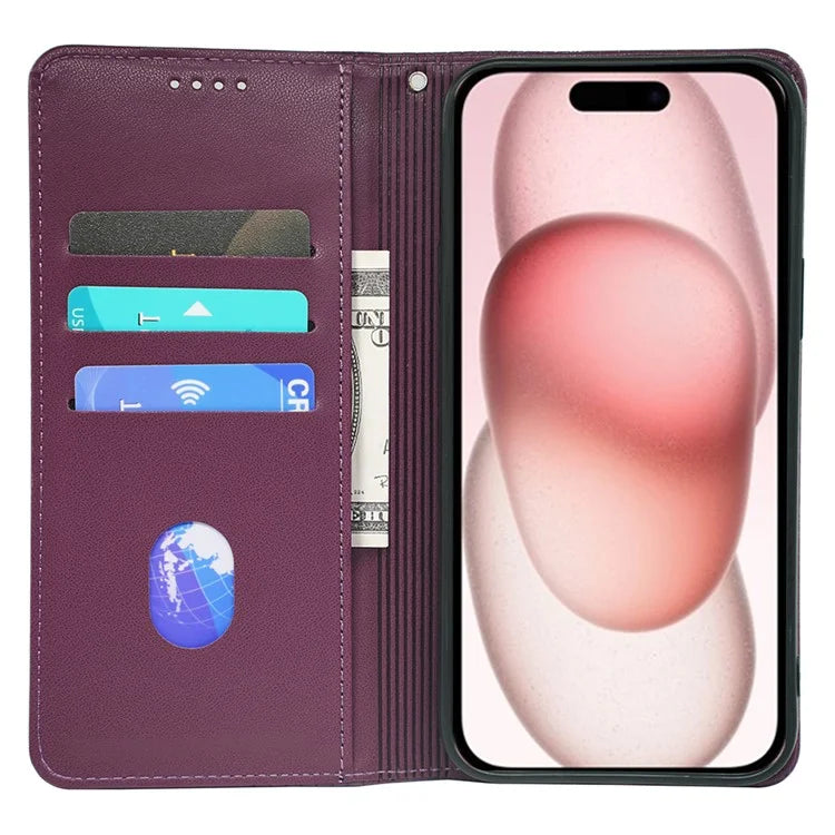For iPhone 15 Case Four-Leaf Clover Leather Flip Phone Cover Stand Wallet