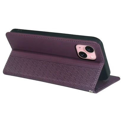 For iPhone 15 Case Four-Leaf Clover Leather Flip Phone Cover Stand Wallet