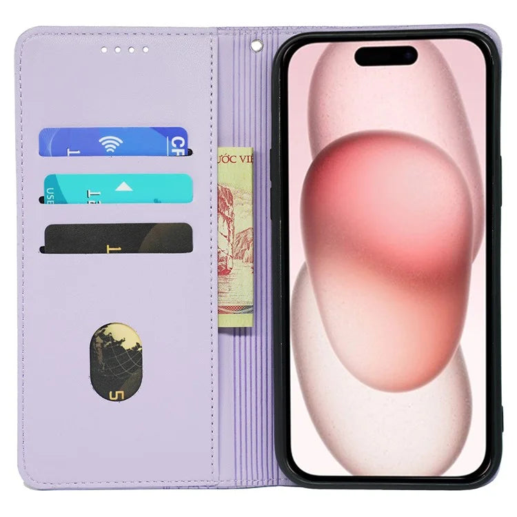 For iPhone 15 Case Four-Leaf Clover Leather Flip Phone Cover Stand Wallet