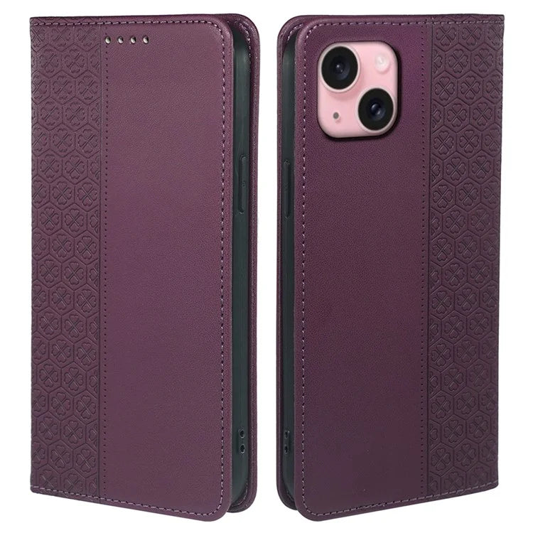 For iPhone 14 Case Four-Leaf Clover Leather Flip Phone Cover Stand Wallet
