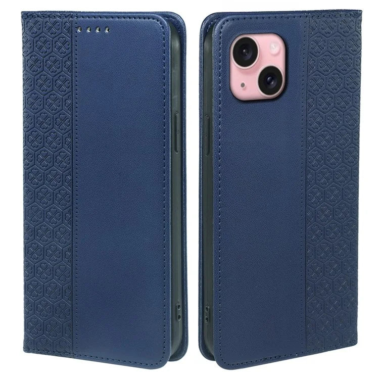 For iPhone 14 Case Four-Leaf Clover Leather Flip Phone Cover Stand Wallet