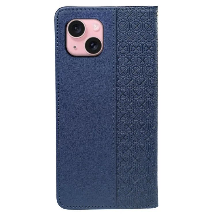 For iPhone 14 Case Four-Leaf Clover Leather Flip Phone Cover Stand Wallet