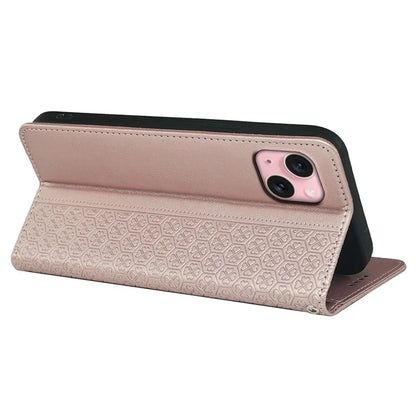 For iPhone 14 Case Four-Leaf Clover Leather Flip Phone Cover Stand Wallet