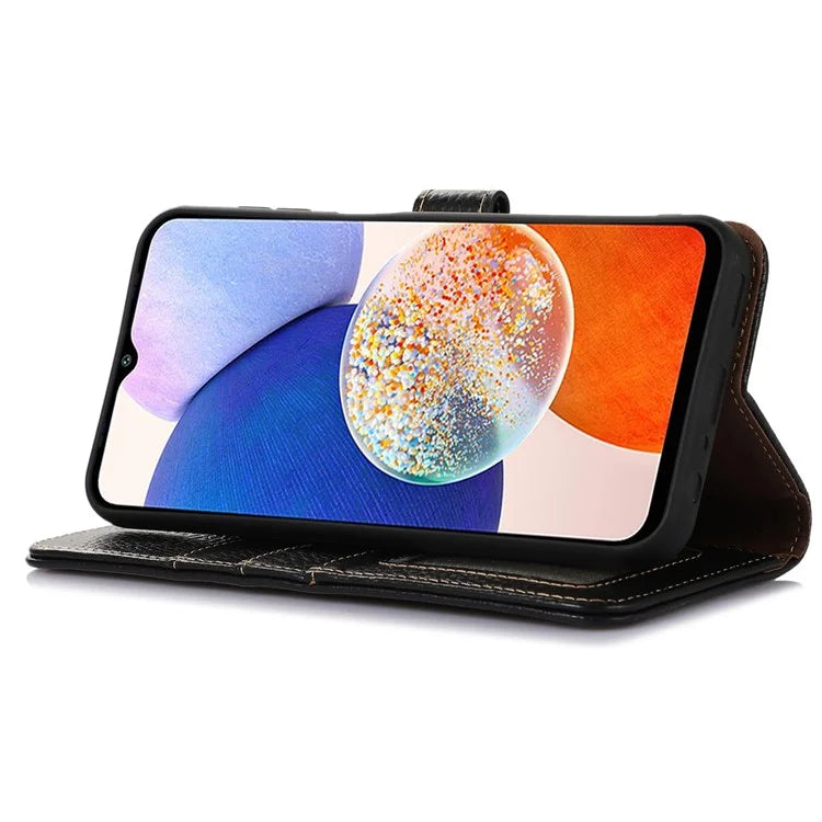 For Samsung Galaxy M35 5G Case RFID Blocking Genuine Cow Leather Phone Cover