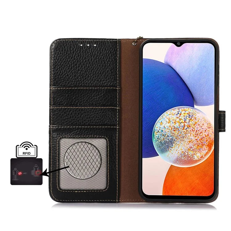 For Samsung Galaxy M35 5G Case RFID Blocking Genuine Cow Leather Phone Cover