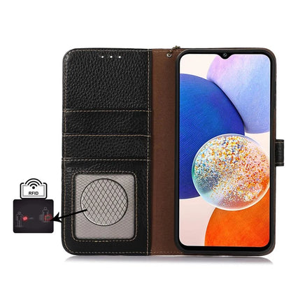 For Samsung Galaxy M35 5G Case RFID Blocking Genuine Cow Leather Phone Cover
