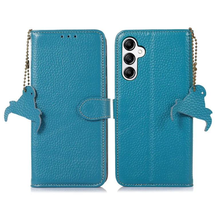 For Samsung Galaxy M35 5G Case RFID Blocking Genuine Cow Leather Phone Cover