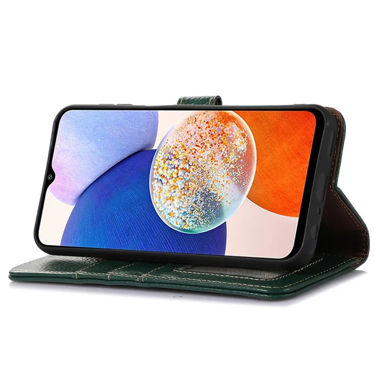 For Samsung Galaxy M35 5G Case RFID Blocking Genuine Cow Leather Phone Cover