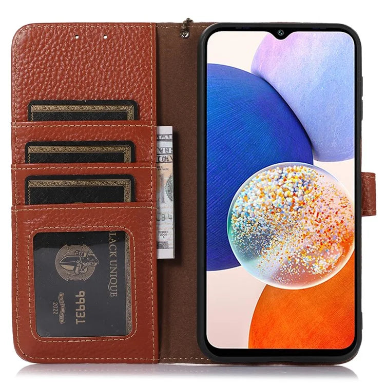 For Samsung Galaxy M35 5G Case RFID Blocking Genuine Cow Leather Phone Cover