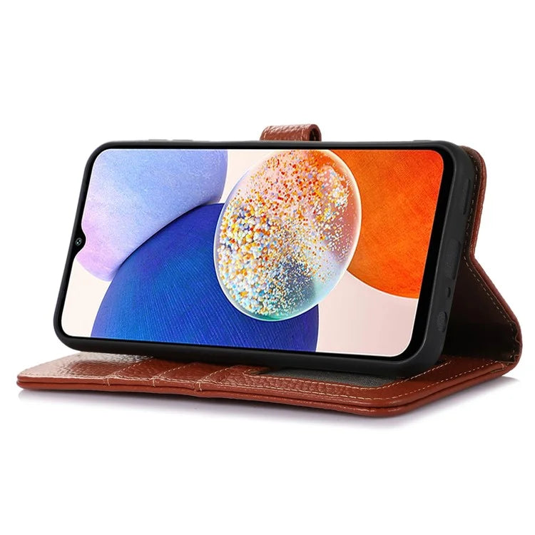 For Samsung Galaxy M35 5G Case RFID Blocking Genuine Cow Leather Phone Cover