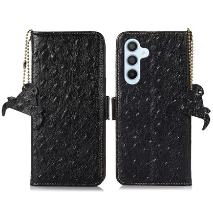 For Samsung Galaxy M35 5G Case Genuine Cow Phone Cover Ostrich Texture RFID Blocking Card Holder