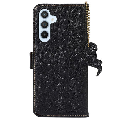 For Samsung Galaxy M35 5G Case Genuine Cow Phone Cover Ostrich Texture RFID Blocking Card Holder