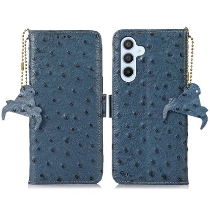For Samsung Galaxy M35 5G Case Genuine Cow Phone Cover Ostrich Texture RFID Blocking Card Holder