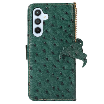 For Samsung Galaxy M35 5G Case Genuine Cow Phone Cover Ostrich Texture RFID Blocking Card Holder