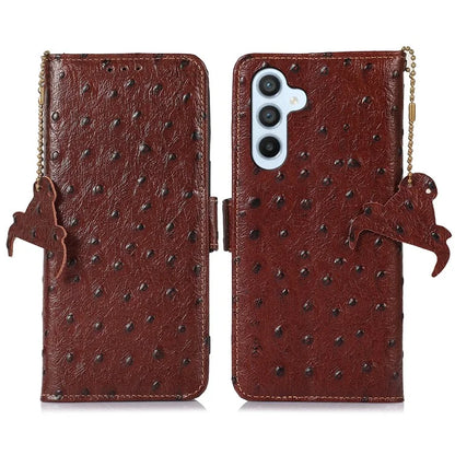 For Samsung Galaxy M35 5G Case Genuine Cow Phone Cover Ostrich Texture RFID Blocking Card Holder