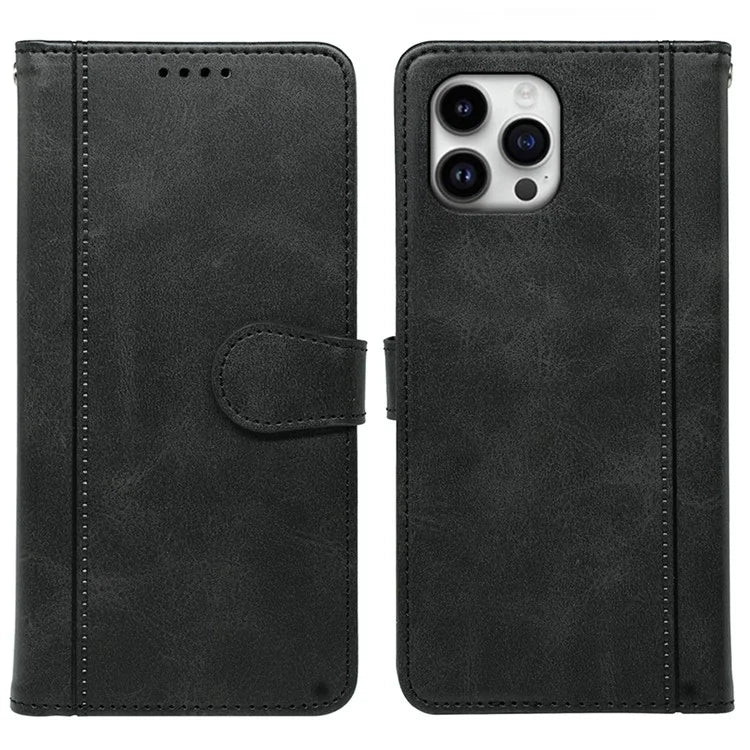 For iPhone 16 Pro Case Calf Texture Leather Stand Book Style Phone Cover