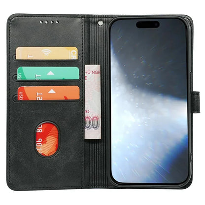 For iPhone 16 Pro Case Calf Texture Leather Stand Book Style Phone Cover