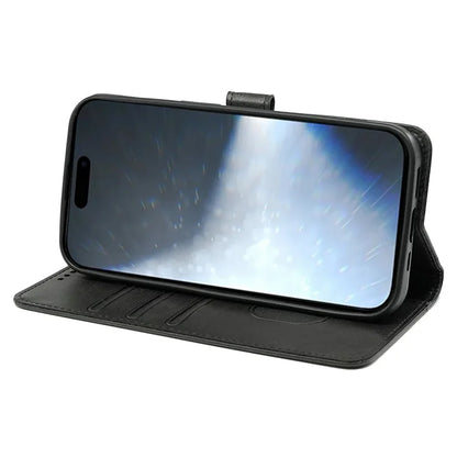 For iPhone 16 Pro Case Calf Texture Leather Stand Book Style Phone Cover