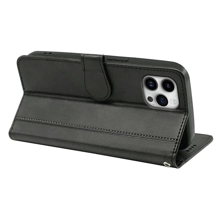 For iPhone 16 Pro Case Calf Texture Leather Stand Book Style Phone Cover