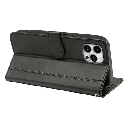 For iPhone 16 Pro Case Calf Texture Leather Stand Book Style Phone Cover