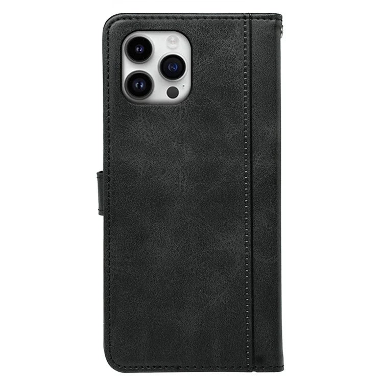 For iPhone 16 Pro Case Calf Texture Leather Stand Book Style Phone Cover