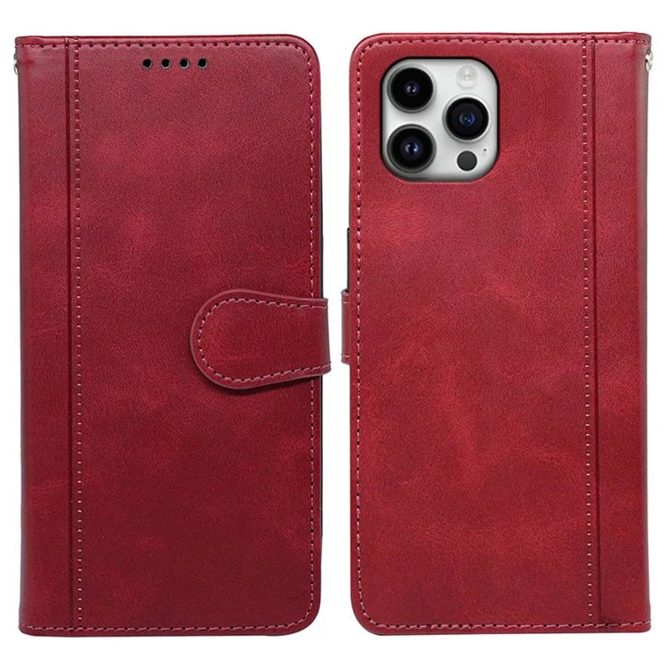 For iPhone 16 Pro Case Calf Texture Leather Stand Book Style Phone Cover