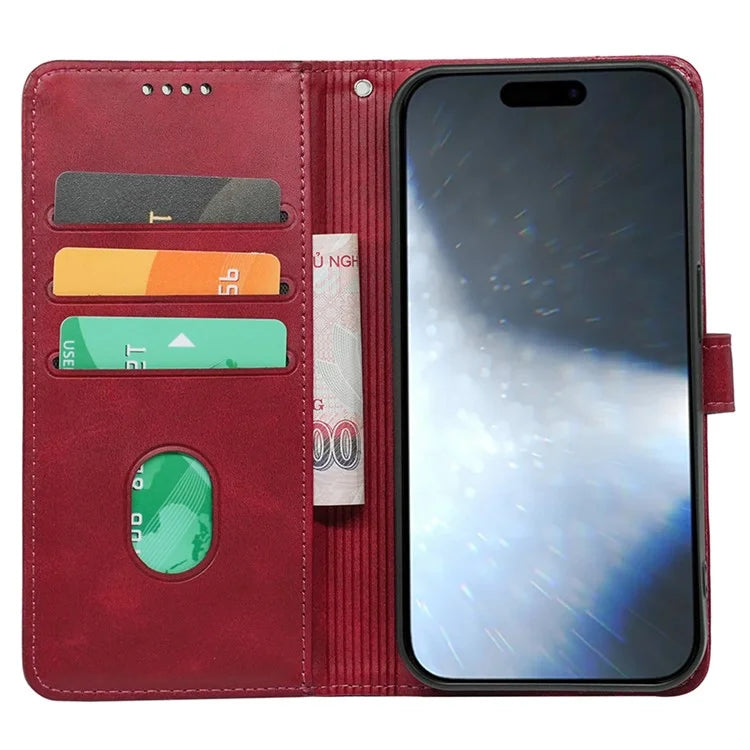 For iPhone 16 Pro Case Calf Texture Leather Stand Book Style Phone Cover