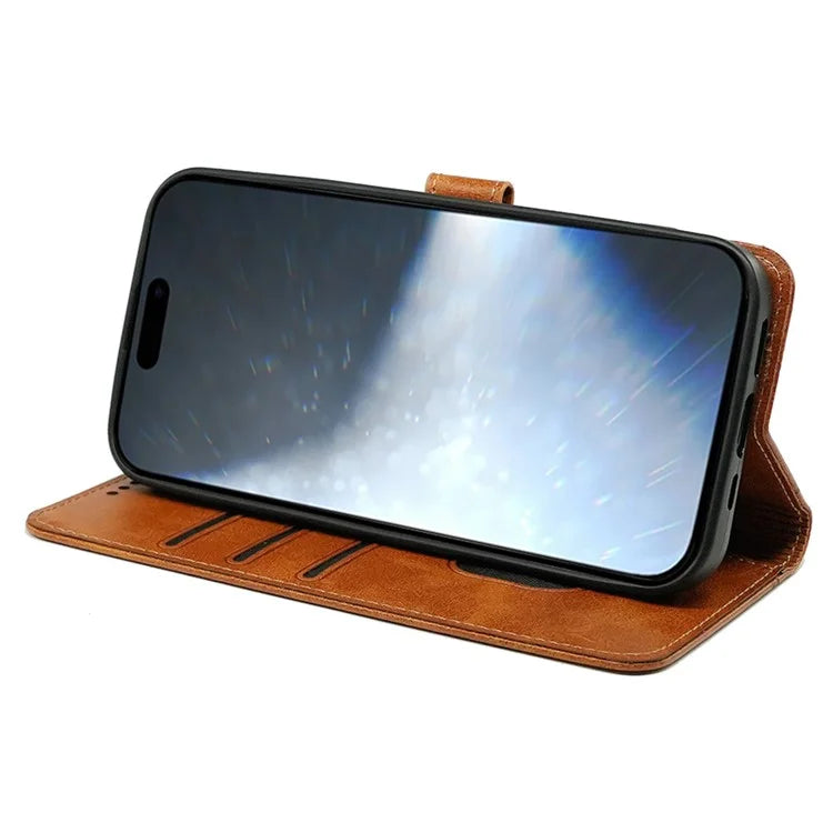 For iPhone 16 Pro Case Calf Texture Leather Stand Book Style Phone Cover