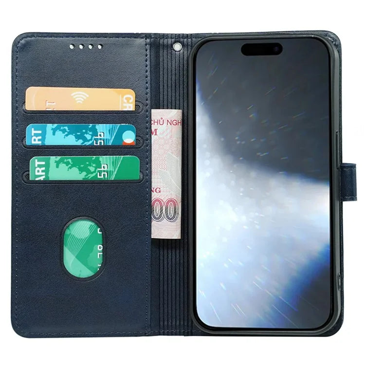 For iPhone 16 Pro Case Calf Texture Leather Stand Book Style Phone Cover
