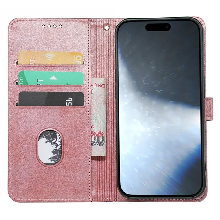 For iPhone 16 Pro Case Calf Texture Leather Stand Book Style Phone Cover