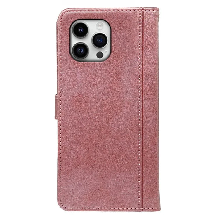 For iPhone 16 Pro Case Calf Texture Leather Stand Book Style Phone Cover
