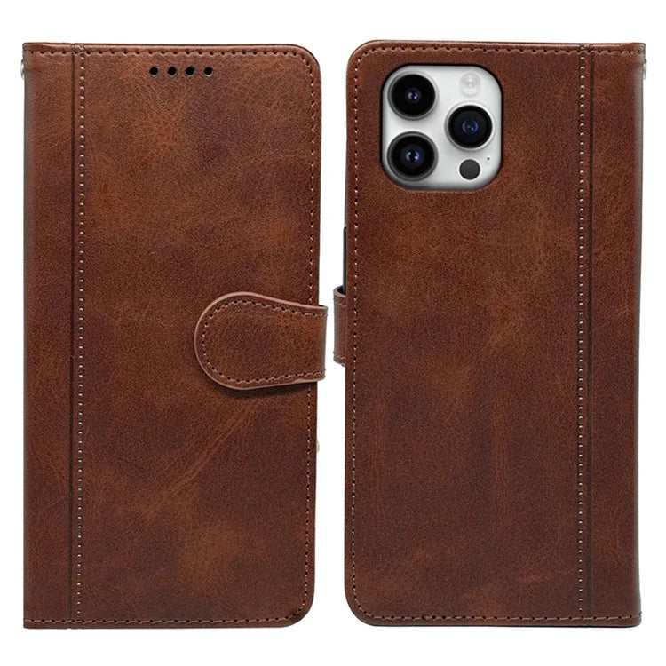 For iPhone 16 Pro Case Calf Texture Leather Stand Book Style Phone Cover