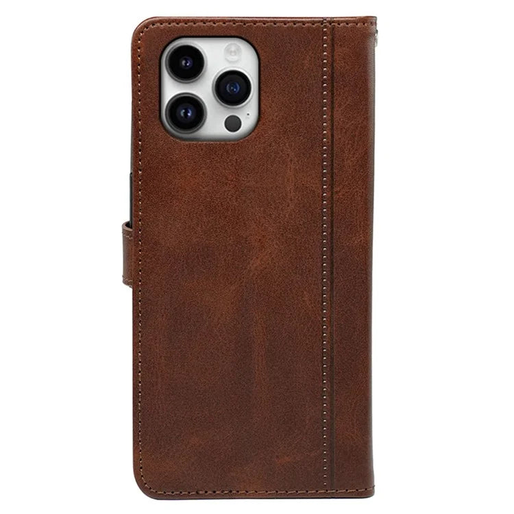 For iPhone 16 Pro Case Calf Texture Leather Stand Book Style Phone Cover