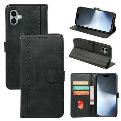 For iPhone 16 Plus Case Calf Texture Leather Stand Book Style Phone Cover