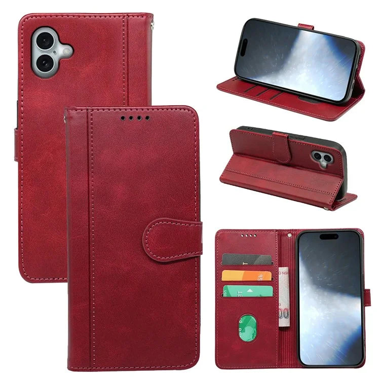 For iPhone 16 Plus Case Calf Texture Leather Stand Book Style Phone Cover