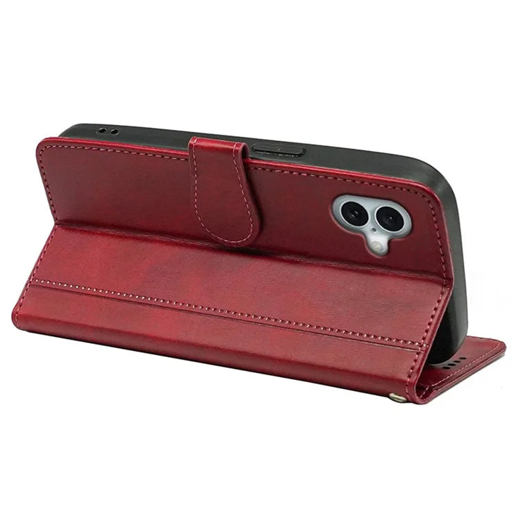 For iPhone 16 Plus Case Calf Texture Leather Stand Book Style Phone Cover