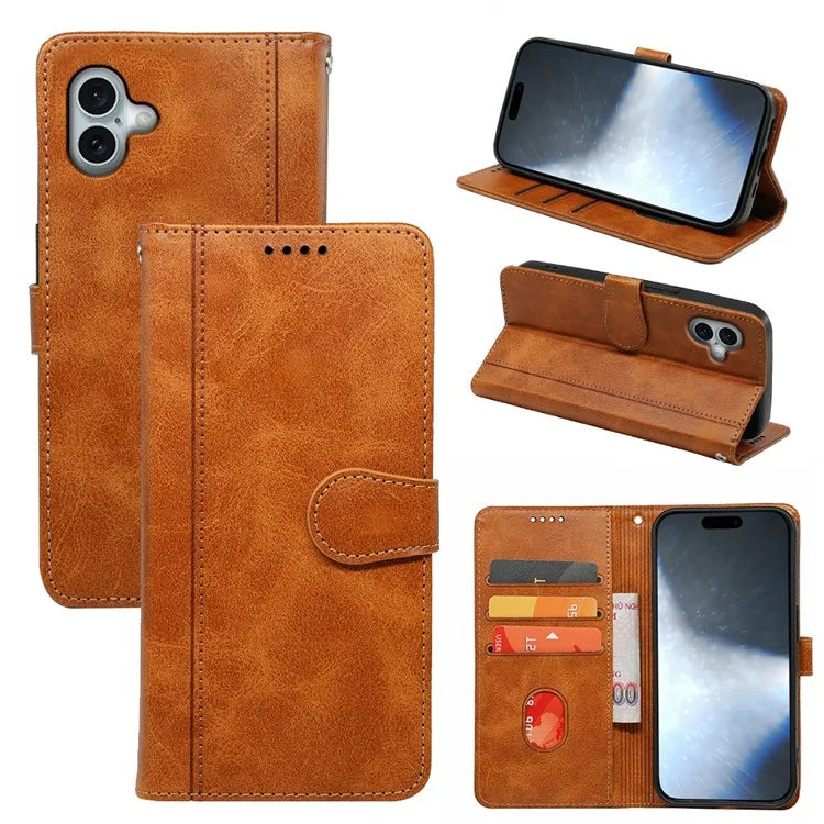 For iPhone 16 Plus Case Calf Texture Leather Stand Book Style Phone Cover