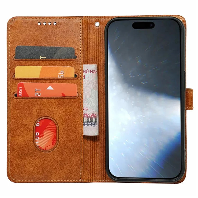 For iPhone 16 Plus Case Calf Texture Leather Stand Book Style Phone Cover