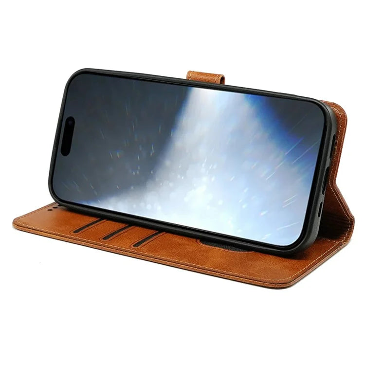 For iPhone 16 Plus Case Calf Texture Leather Stand Book Style Phone Cover