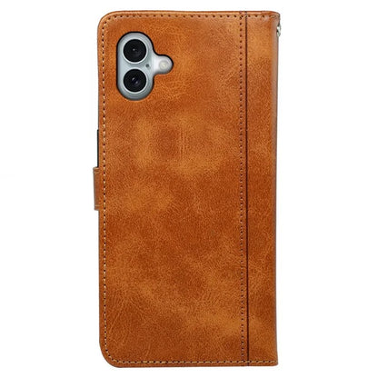 For iPhone 16 Plus Case Calf Texture Leather Stand Book Style Phone Cover
