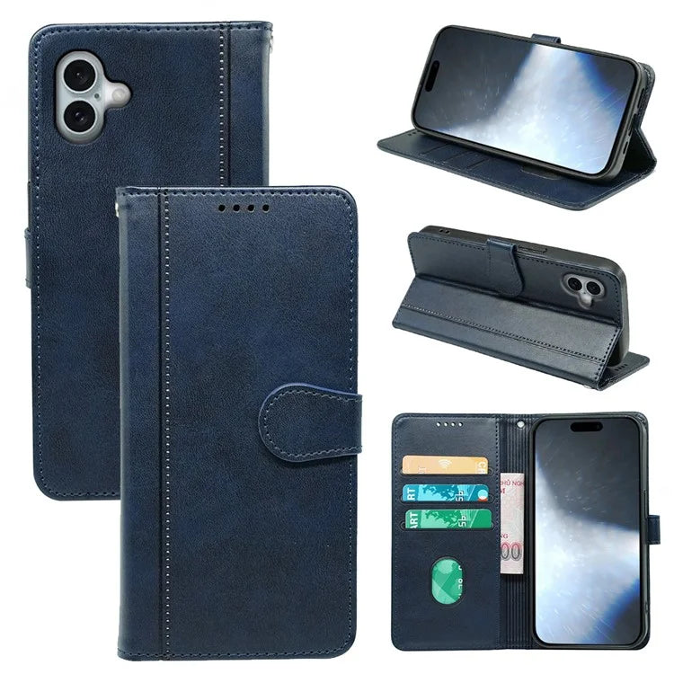 For iPhone 16 Plus Case Calf Texture Leather Stand Book Style Phone Cover