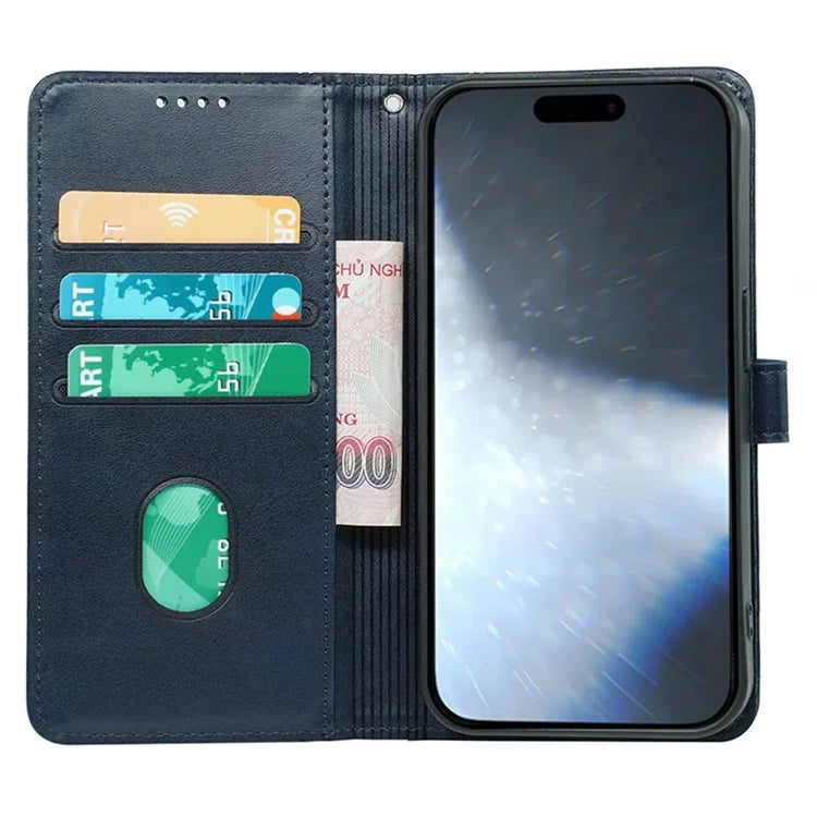 For iPhone 16 Plus Case Calf Texture Leather Stand Book Style Phone Cover