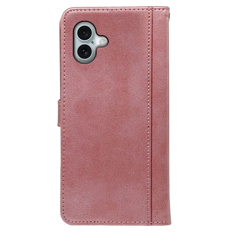 For iPhone 16 Plus Case Calf Texture Leather Stand Book Style Phone Cover