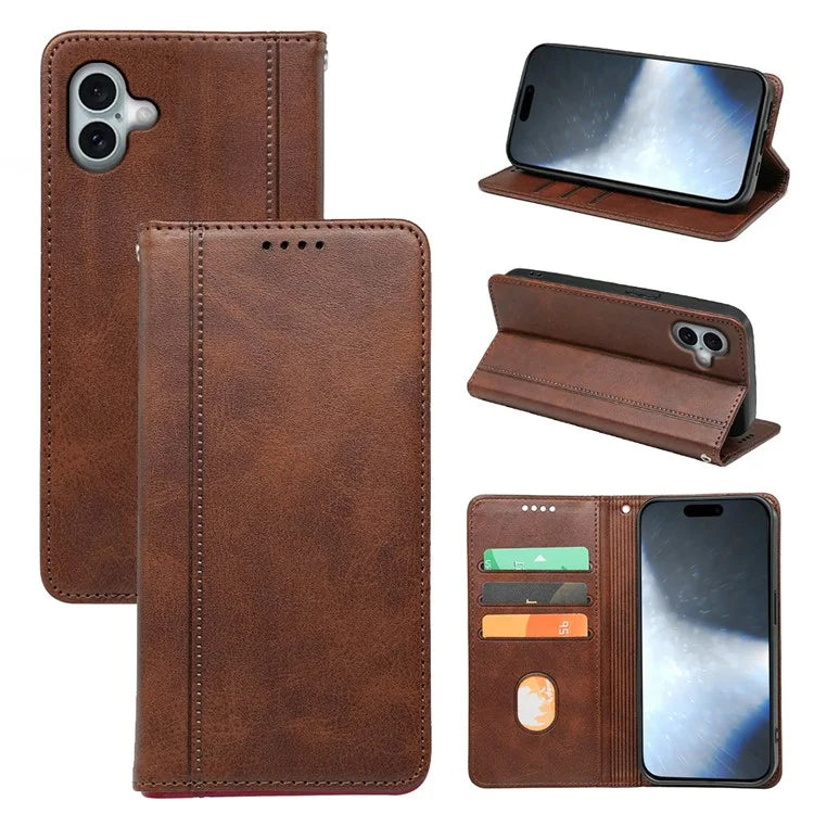 For iPhone 16 Plus Case Calf Texture Leather Stand Book Style Phone Cover