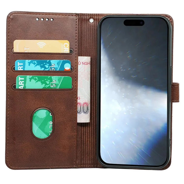 For iPhone 16 Plus Case Calf Texture Leather Stand Book Style Phone Cover