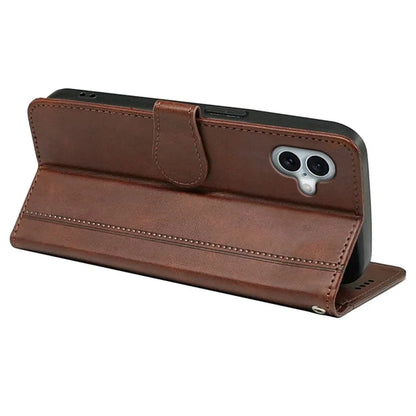 For iPhone 16 Plus Case Calf Texture Leather Stand Book Style Phone Cover