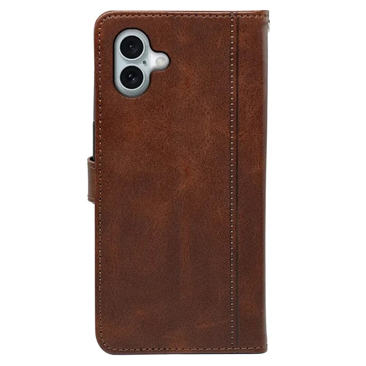 For iPhone 16 Plus Case Calf Texture Leather Stand Book Style Phone Cover