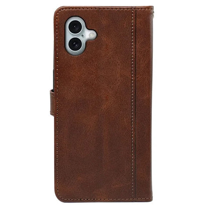 For iPhone 16 Plus Case Calf Texture Leather Stand Book Style Phone Cover