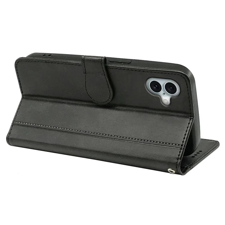 For iPhone 16 Case Calf Texture Leather Stand Book Style Phone Cover