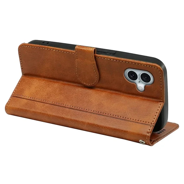 For iPhone 16 Case Calf Texture Leather Stand Book Style Phone Cover